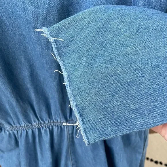 Vintage 90s Coldwater Creek Chambray Denim Dress Raw Hem Blue Small Petite - Picture 3 of 7